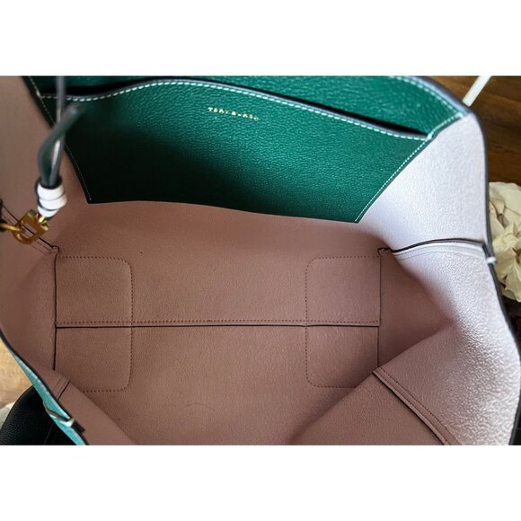 RARE!! AUTHENTIC TORY BURCH KELLY GREEN AND PINK LEATHER PERRY TOTE SHOULDER BAG - Picture 9 of 12